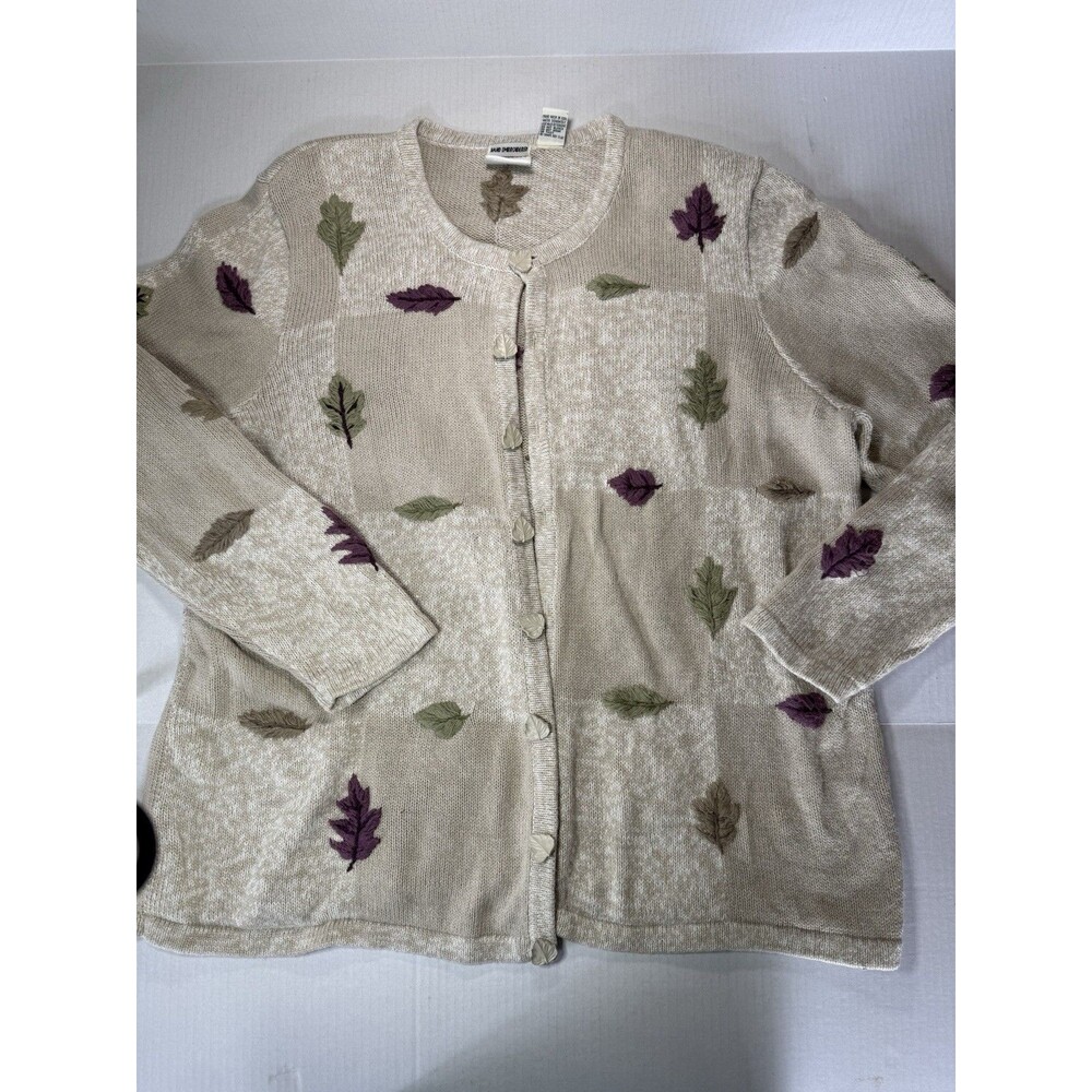 VTG 90 CJ Banks Grandmacore Fall Leaves Cardigan Embroidery Sh Pads 1X Cottage
